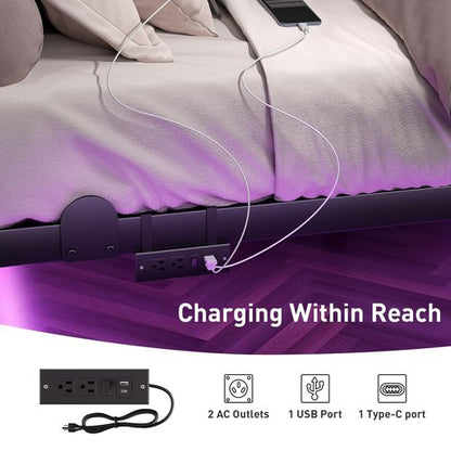 AGXI Floating Bed Frame with LED Lights and Charging Station, 14 Inch King Size Floating BedFrame - Modern King Size Bed Frame Easy Assembly No Box Spring Needed