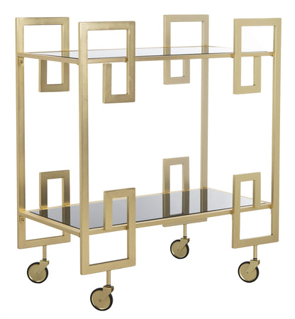 Safavieh Eliza Bar Cart, Brass and Black Glass
