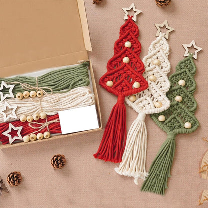 3 Pack Christmas Tree DIY Macrame Kit for Beginners Boho Christmas Decorations Xmas Ornaments Wall Hanging Decor for Winter Holiday Wall Hanging Art Crafts Decor Party Supplies