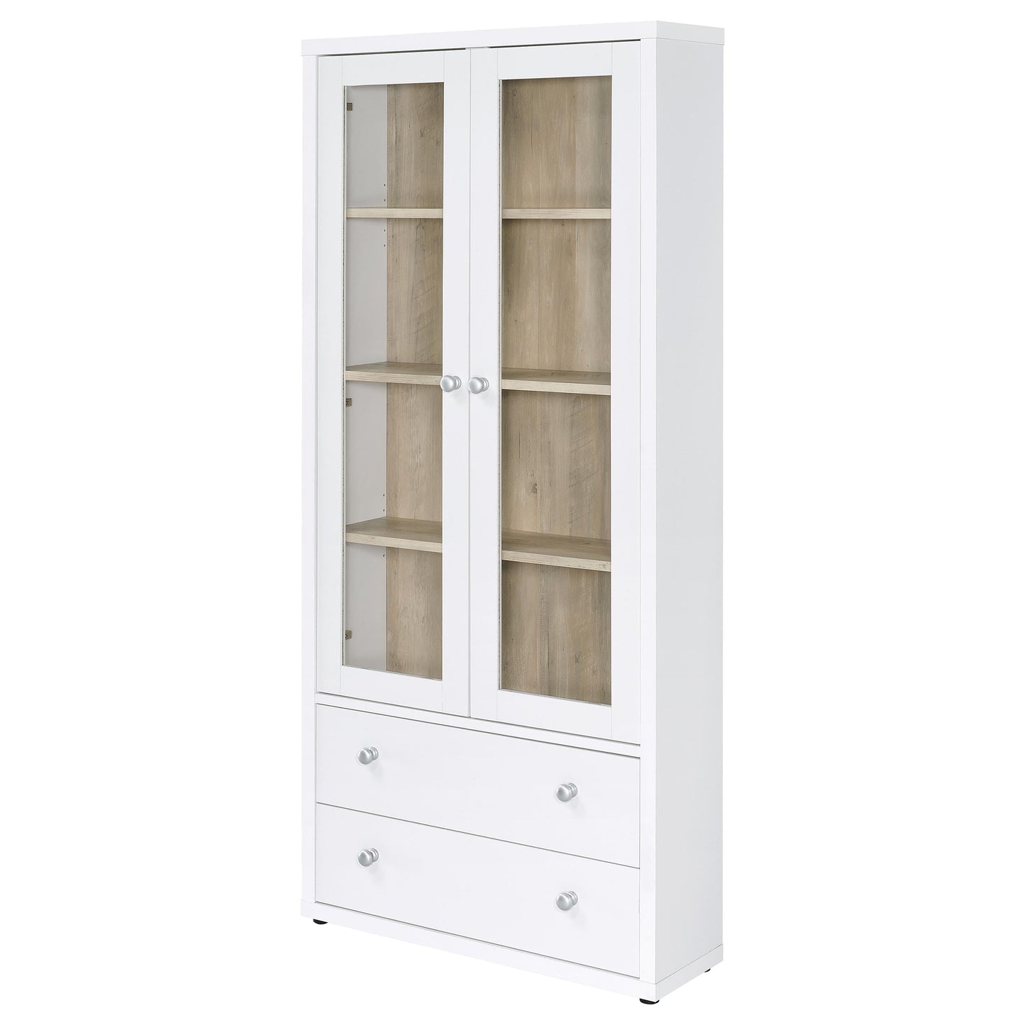 Coaster Home Furnishings - Hawthorne - 4-Shelf Tall Wood Accent Cabinet with Glass Doors, Drawers - Farmhouse Style - Living Room, Entryway & Home Kitchen - White - 953477
