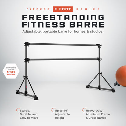 VITA Barre Portable Freestanding Double Ballet Barre, Fit, 6 Ft Bars, Dark Mystic Gray, Aluminum | Adjustable Height, Made in USA, Home or Gym Exercise Equipment | Dance, Fitness, Pilates