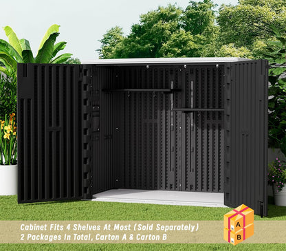 KINYING Outdoor Horizontal Storage Sheds,37 Cu.ft Outdoor Storage Cabinet Waterproof Resin Tool Storage Box for Lawn Mower,Garden Tools and Patio Furniture, Lockable (Black)
