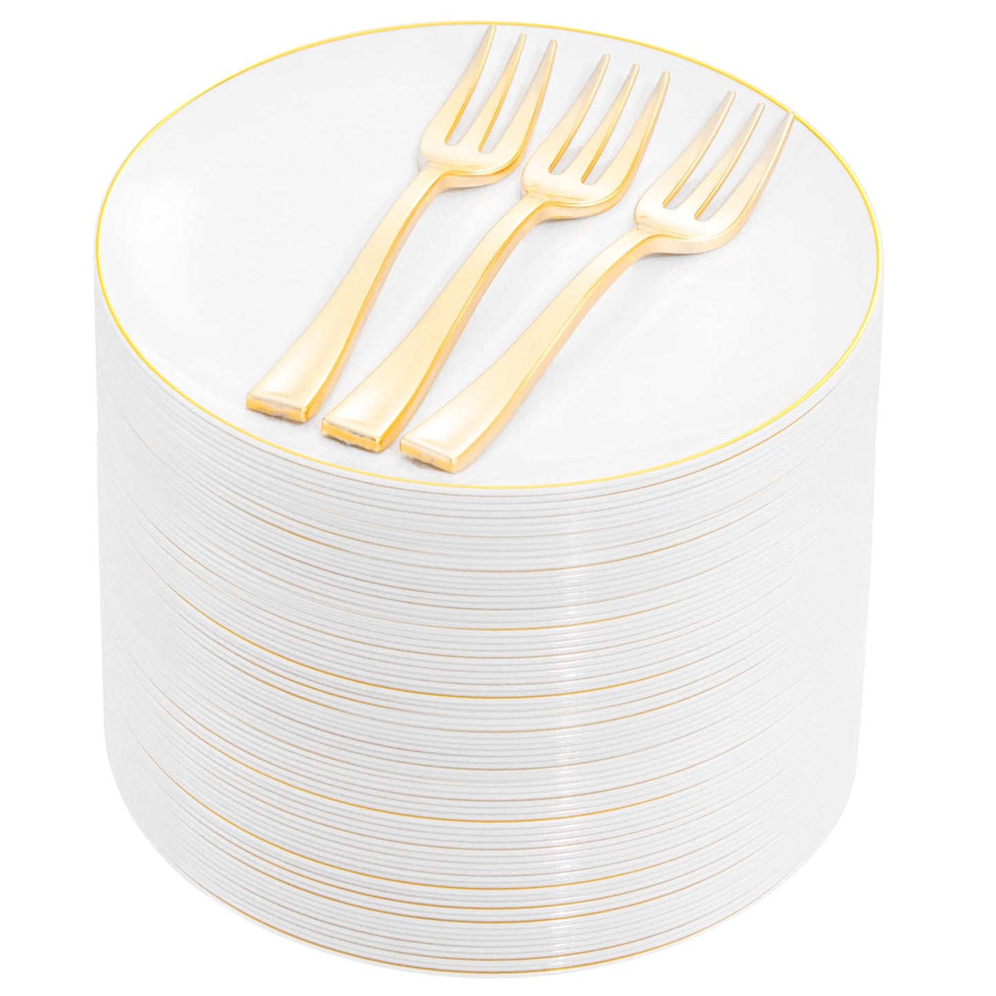Festiva 200Pcs Gold Dessert Plates 6.3" with Forks 5"- Small Disposable Dessert/Appetize/Cake Plates Plates- serve 100 guests include 100Plates 100Forks for Wedding &Birthday Party & Outdoor