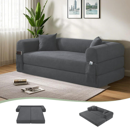 80” Convertible Sofa Bed, Cloud Boneless Couch Floor Sleeper Bed with Pillows, Corduroy Compression Sofa in Box, No Assembly Modular Lounge Couch for Living Room, Smog Gray