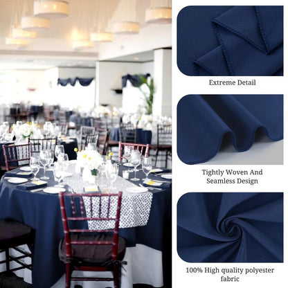 Teruntrue 10 Packs Premium Round Tablecloth 120 Inch Navy Blue Polyester Table Cloth Bulk Washable Fabric Tablecloths Cover for Wedding Party Banquet Buffet Holiday Dinner (120 Inch) TC534H