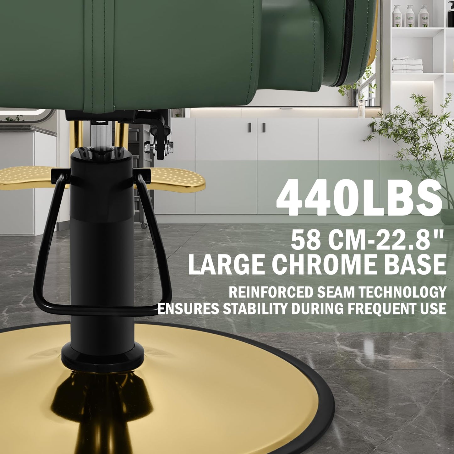Tythical Salon Chair for Hair Stylist, 360° Swivel Reclining Barber Hair Styling Chair, Height Adjustable Spa Beauty Equipment for Home Barbershop, Green Gold