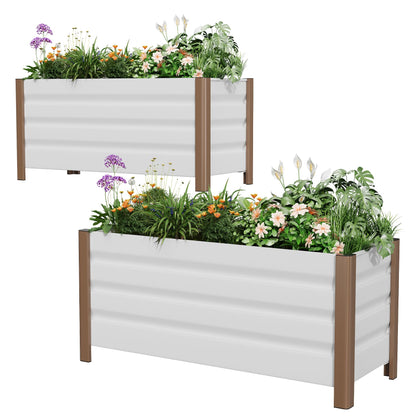Garvee 2 Pack Large White Aluminum Planter Box 39"X16"X18", Extra Long Raised Garden Bed with Rounded Corners & Anti-Cut Safety Edging, Deep Design with Drainage Holes for Outdoor Patio & Balcony, Whi