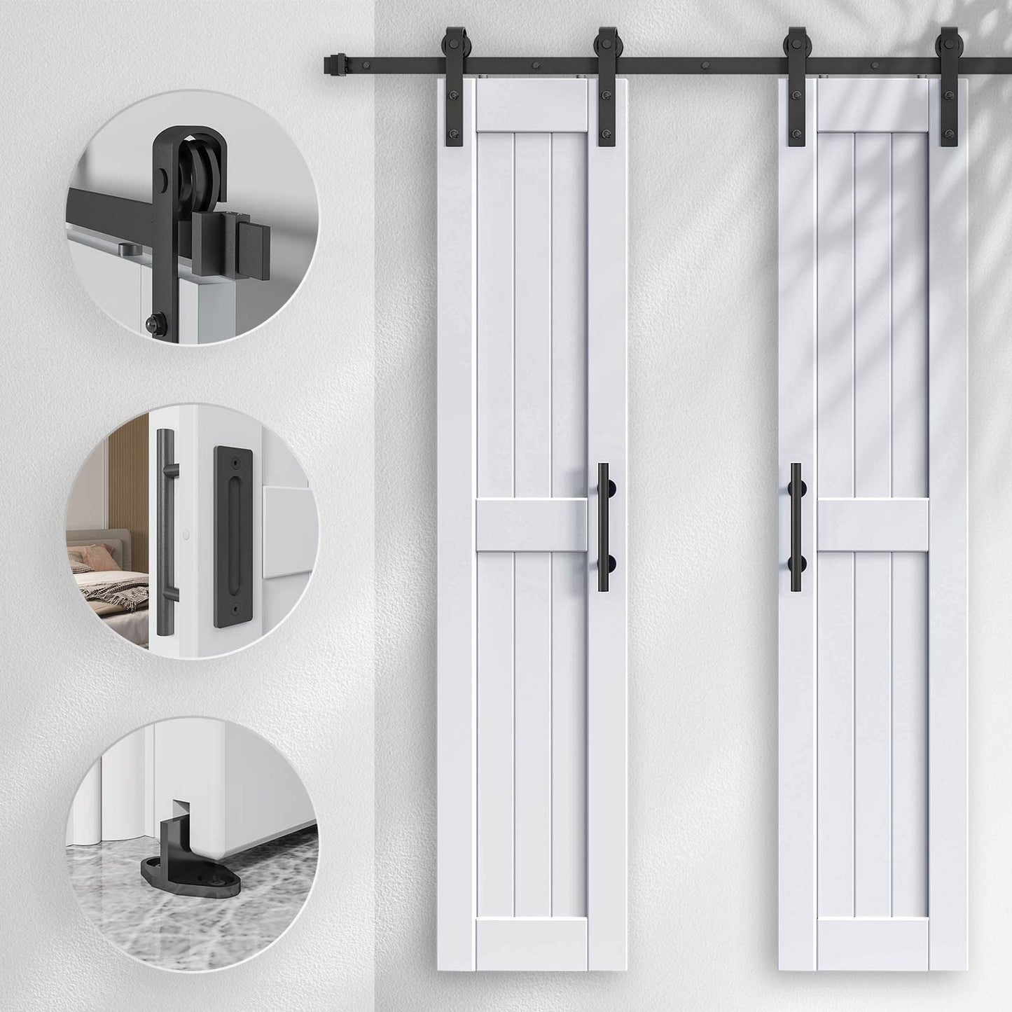 EaseLife 36 x 84 inch (Double 18x84 Door) White Barn Door with 6.6FT Sliding Door Hardware Kit Included & Handle,Solid Wood,Waterproof,DIY Assemblely,Easy Install,H-Frame,Fit 32-34in Wide Opening
