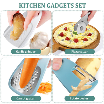 HOLIDYOYO Kitchen Tool Set 5 Pieces with Potato Peeler Cheese Grater Pizza Wheel Bottle Opener and Fruit Peeler Compact Space Saving Kitchen Gadgets for Home Cooking