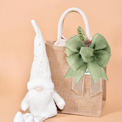 Meseey 8 Pcs Burlap Bows for Wreaths Large 6 Inches Linen Bow for Christmas Decorations Bunting Indoor Outdoor Decor and Party (Sage Green)