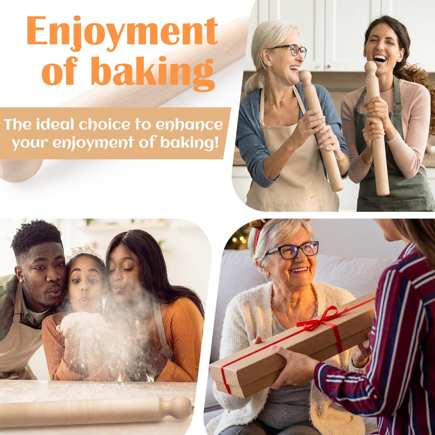 Geetery 24 Inch Long Pasta Rolling Pin 1.87 in Diameter Handmade Italian Tool Vintage Wood Rolling Pin for Home Kitchen Baking Birthday Gift for Mom