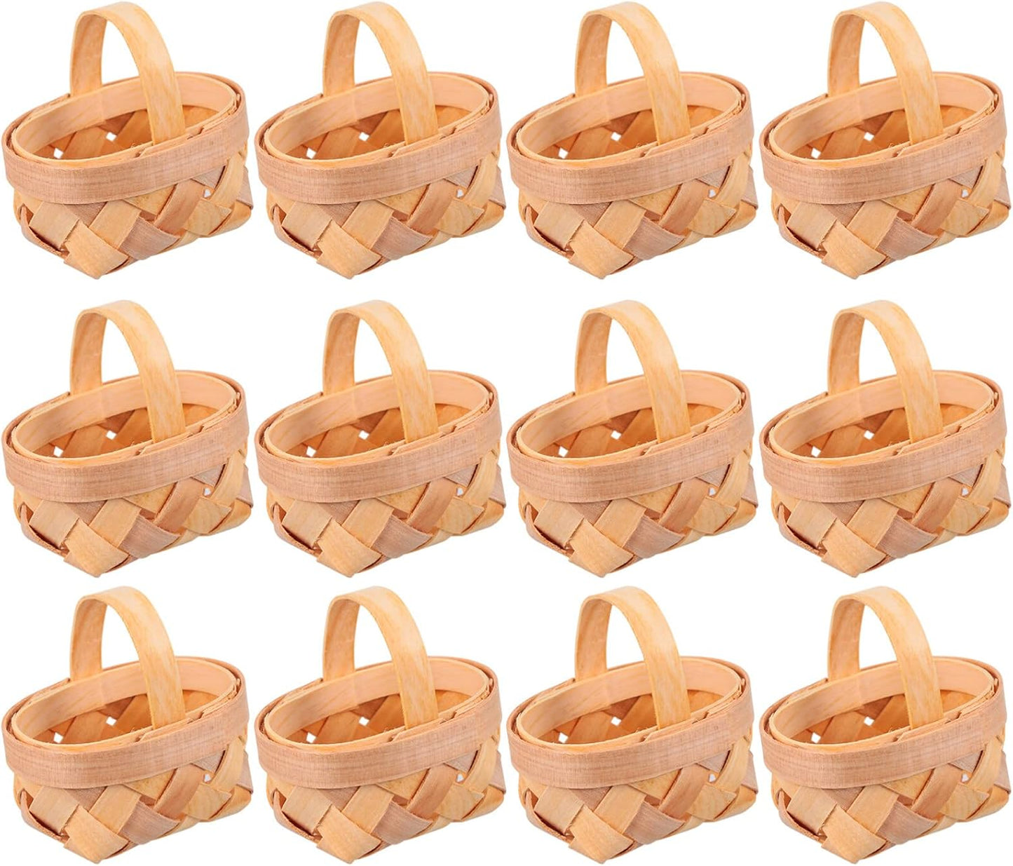 MAGICLULU 12Pcs Mini Woven Baskets with Handles, Wooden Candy Gift Baskets for Craft Wedding Birthday Party Favors