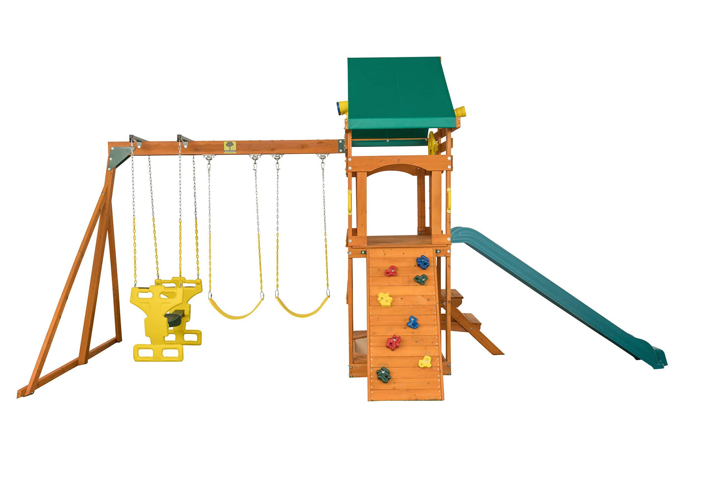 Sky View Cedar Backyard Playset | W: 17'10" D: 9'4" H: 9'9" | w/2-Person Glider & 2 Belt Swings | Binoculars, Steering Wheel & Telescope | Kids Age 3-12 | ASTM Standards | 10-Year Warranty on Wood