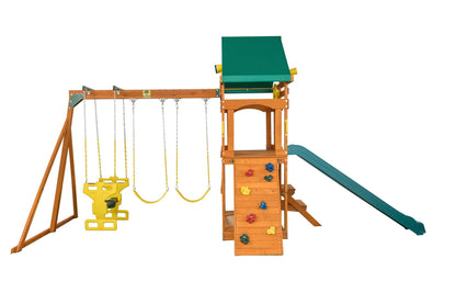 Sky View Cedar Backyard Playset | W: 17'10" D: 9'4" H: 9'9" | w/2-Person Glider & 2 Belt Swings | Binoculars, Steering Wheel & Telescope | Kids Age 3-12 | ASTM Standards | 10-Year Warranty on Wood