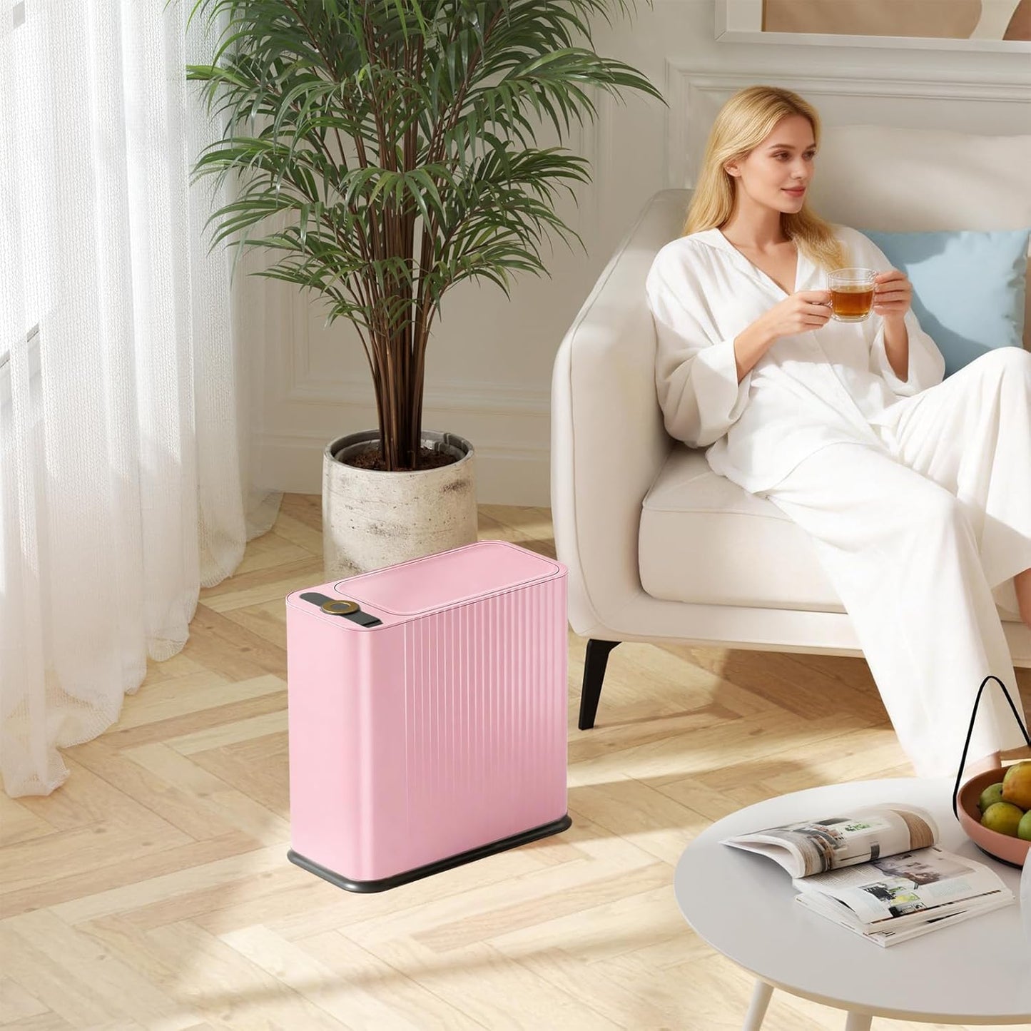 13 3.5 150 Counts Bathroom Trash Can with Lid Liter/ Gallon Pink Trash Can with Pop-Up Lid Bedroom Trash Can Small