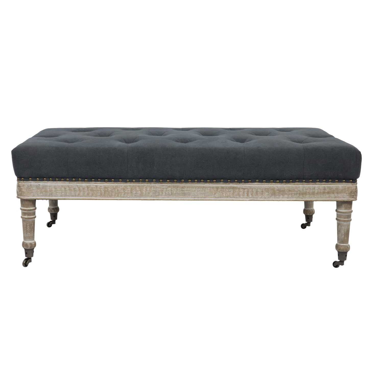 Creative Co-Op Antoinette Upholstered Ottoman Coffee Table, Grey