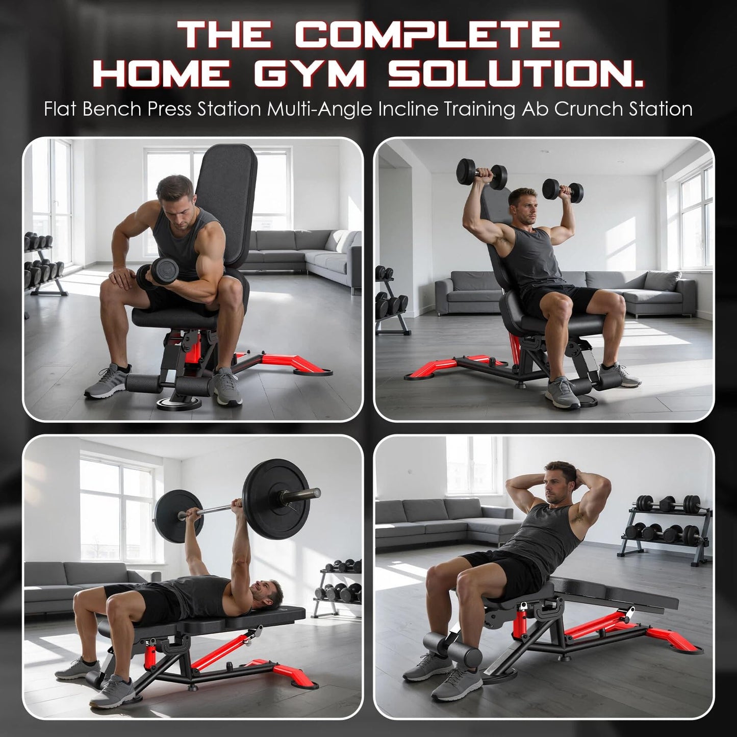 WFLGFT Commercial Adjustable Weight Bench, Heavy Duty 1800LBS Workout Bench for Home Gym, Flat, Decline, Incline Bench Press with Removable Leg and Elbow Support for Full Body Strength Training