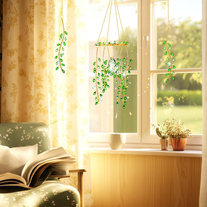 Suncalla 3 Pcs Crystal Suncatchers for Window Boho Decor Plant Sun Catchers Green Plants Artificial Hanging Wind Chime Sun Catchers with Chain Making Rainbow Indoor Outdoor Decor Plant Lover Gift
