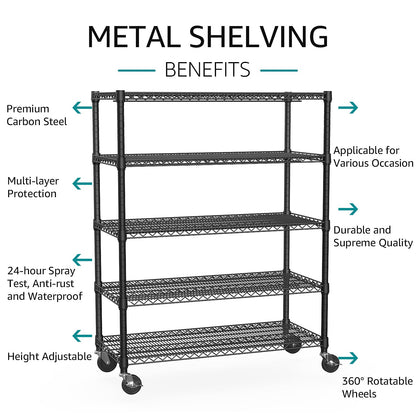 IZEUK Garage Shelving Wide Storage Shelves 5 Tier Metal Shelves 4000 LBS Heavy Duty Adjustable Utility Shelf Rack Black 23.6" D x 53.1" W x 73.6" H