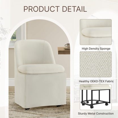 KISLOT Upholstered Dining Chairs with Casters, Washable Cover Modern Dining Room Chairs with Thick Cushion & Sturdy Metal Frame for Kitchen, Living Room, Dressing Room, Linen Fabric, Set of 4