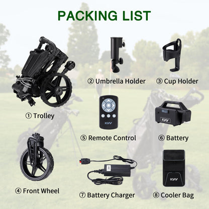 KVV Electric Golf Push Cart with Remote Control, Smallest Folding Size, Suitable for All Terrains, Lightweight and Super Compact Electric Golf Cart