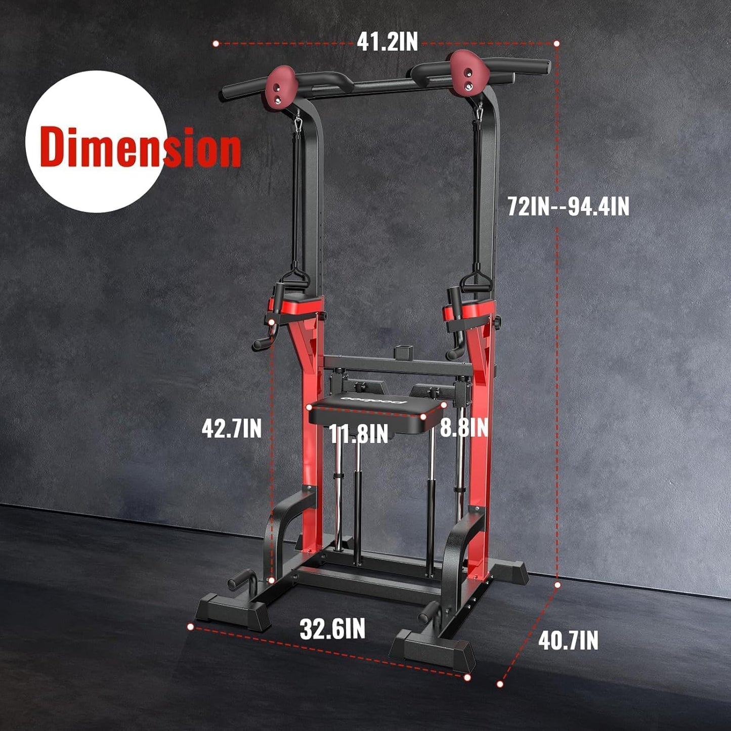 Power Tower Dip Station Pull Up Bar for Fitness Home Gym Workout,450 Pounds Multi-Function Adjustable Height Fitness Strength Training Exercise Equipment