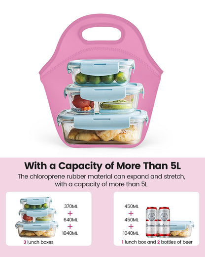 Sports rabbit Small Neoprene Lunch Bags for Women & Adults - Insulated Reusable Lunch Tote, Soft Foldable Lunch Box, Water-Resistant & Machine Washable Cooler Bag for Work, Travel, Picnic (Rose Red)