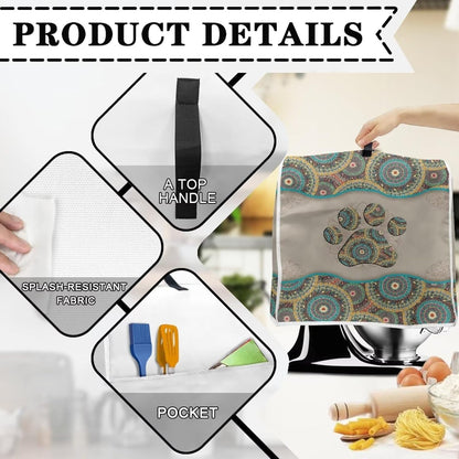 Boho Mandala Kitchen Aid Mixer Cover, Dog Paw Stand Mixer Storage Bag with Pocket, Easy to Clean Holiday Gift