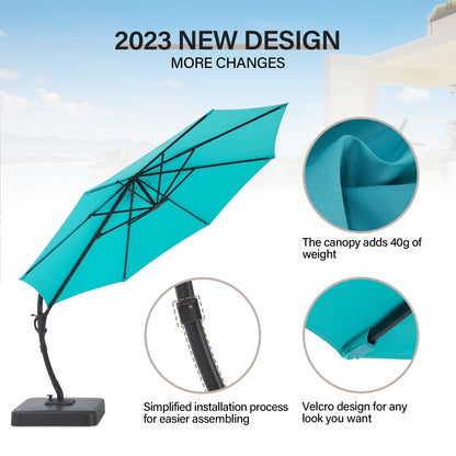 EO Living Outdoor Patio Umbrella with Base included, 11 FT Deluxe Curvy Cantilever Umbrella Heavy Duty Offset Hanging Umbrella with 360° Rotation for Pool, Garden, Backyard, Deck (Turquoise Blue)
