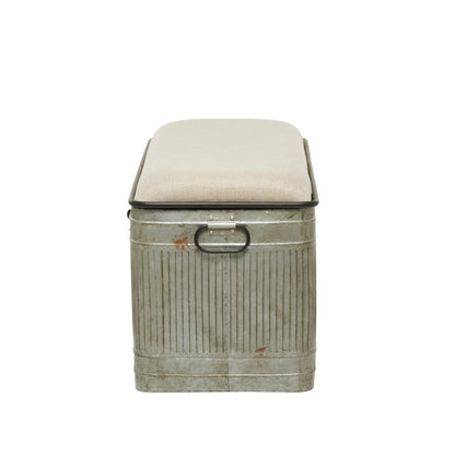 Deco 79 Metal Room Storage Bench Galvanized Entryway Bench with Cream Burlap Top and Black Latches, Bench 38" x 16" x 19", Gray