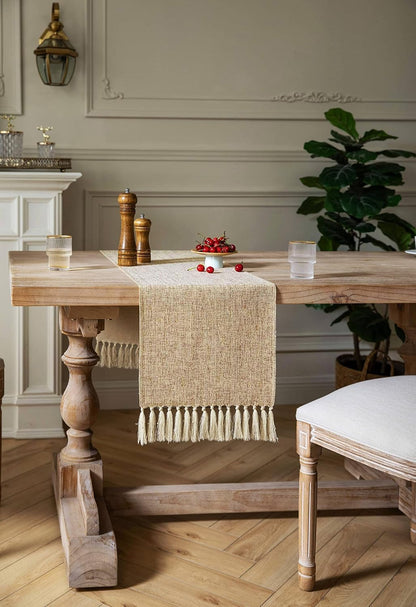 48 Inches 13x48 Inches, ZeeMart Beige Table Runners Long, Burlap Linen Style Rustic Farmhouse Table Runner, Small Short