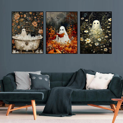 igoodom 3 Pack Halloween Diamond Art Kits for Adults, Halloween Ghosts Diamond Painting Kit, Full Drill Round Diamond Art Kits, DIY Gem Art and Crafts for Home Wall Decor Gift 12x16inch