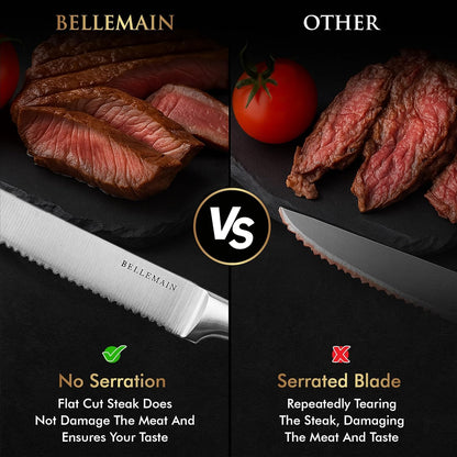 Bellemain Premium Steak Knives Set of 6, Kitchen Knife Sets with Steel Blades for Precise Cutting, Lightweight Steak Knife Set Stainless Steel & Durable, Serrated Steak Knives Dishwasher Safe