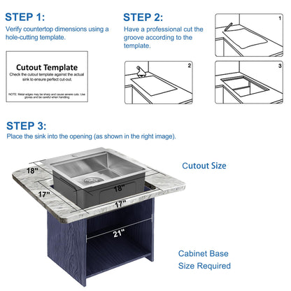 Scamall 18x18x10 Drop In Kitchen Sink Workstation, Brushed Silver 304 Stainless Steel Single Bowl with Quick Drainage & Tarnish-Free Surface for Bar, RV, Includes Accessories