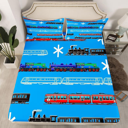 Set Set 4Pcs Feelyou Train Kids Boys Bed Sheets Retro Steam Engine Toddler Sheet for Teens Railway Track Transport Bed