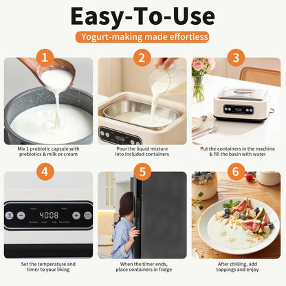 Yogurt Maker with Timer and Temperature Control, Fully Automatic for Home Use. Perfect for Making Greek Yogurt and Probiotic Yogurt, Equipped with an Automatic Shut-off Function