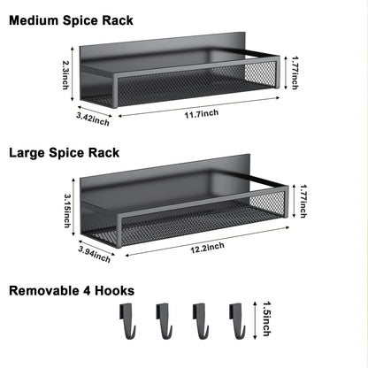 Magnetic Spice Rack for Refrigerator, 4 Pack Magnetic Shelf, Fridge Magnet Organizer with Moveable 8 Hooks, Magnetic Fridge Shelf for Kitchen Organization and Storage (4 Pack)