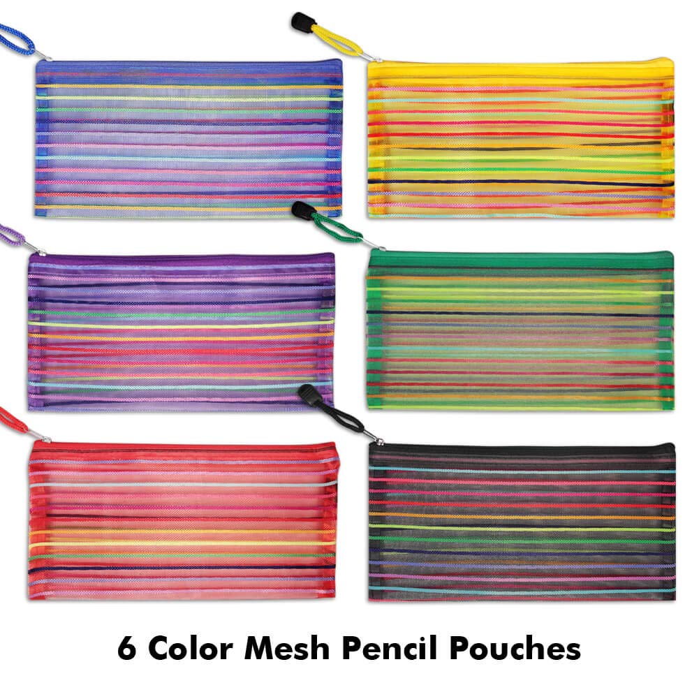 selizo 6 Pcs Pencil Pouch Plastic Pencil Cases Zipper Mesh Pouch Bag for Office Pen Cosmetic Makeup