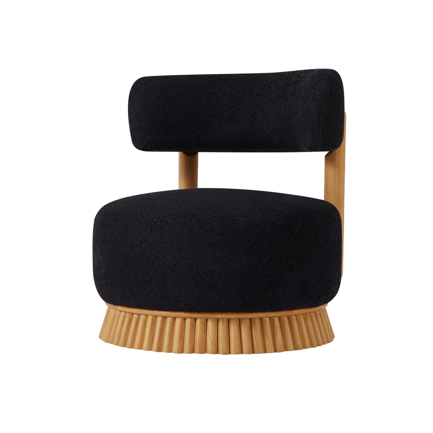 Christopher Knight Home Eloise Modern Accent Chair for Living Room, Boucle Upholstered Single Lounge Sofa Chair with Wooden Frame, Comfy Reading Chair for Bedroom, Black+Natural