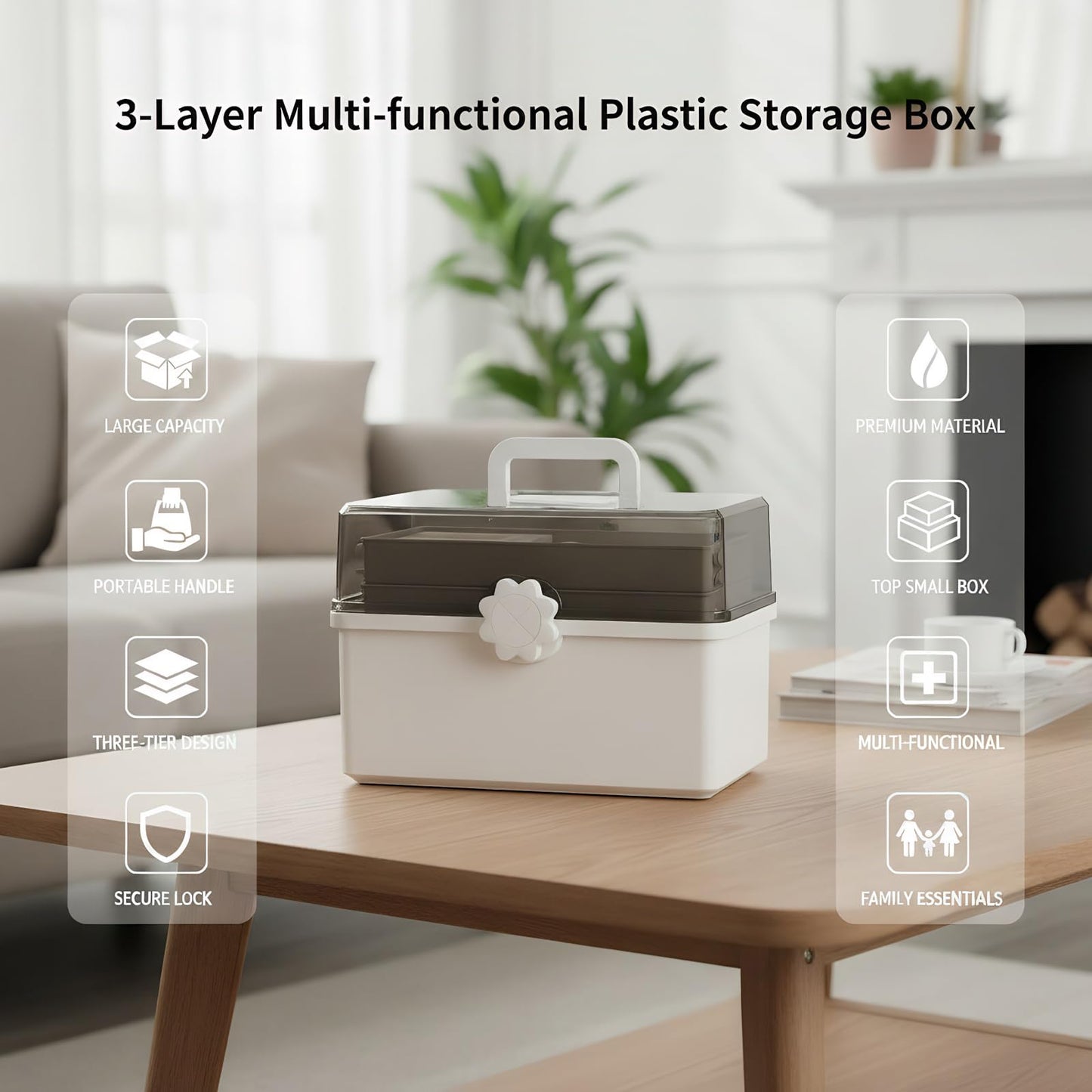 Pulseplay 3-Layer Large Capacity Art Craft Organizer Storage Box - Portable Plastic Tool Box with Handle for Sewing, Art Supply, Nail, Hair Accessories, Medicine for Home Office and Travel
