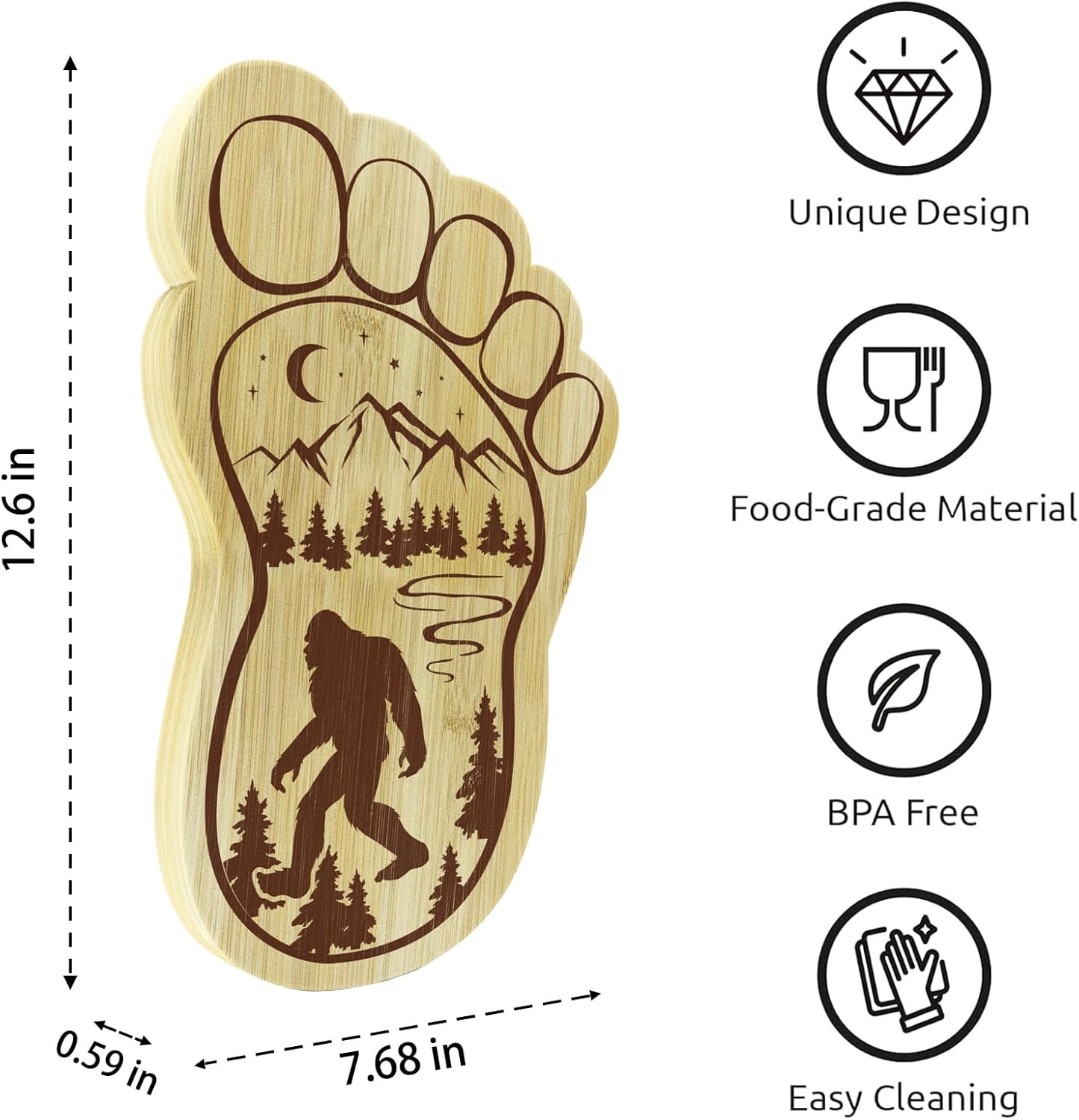 Unique Bigfoot Gifts - Sasquatch Charcuterie Board 12.6" X 7.6" Footprint Cheese Board & Serving Tray for Party Gifts