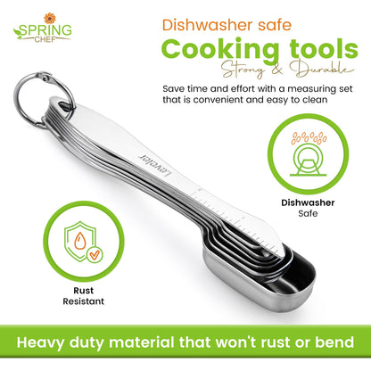 Spring Chef Stainless Steel Measuring Cups and Spoons Set of 14 with Leveler, Nesting Kitchen Metal Measuring Cups and Spoons Set for Dry and Liquid Ingredients, Perfect for Cooking & Baking