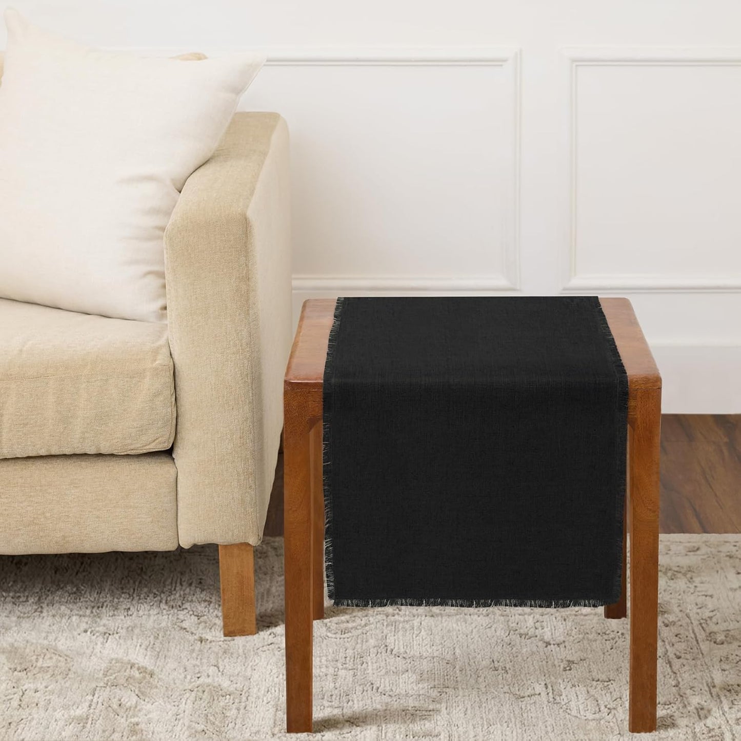36 Inches 100% 14 36 Inch Summer, Solino Home Linen Black Table Runner - Fringe, Pure Linen Small Table Runner x Ideal