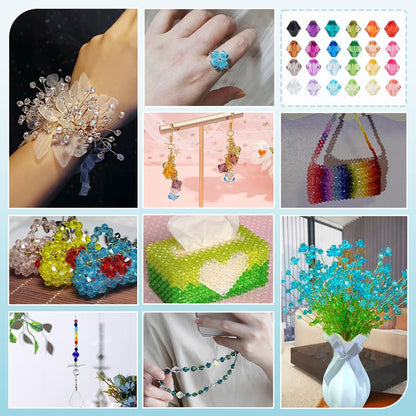 PH PandaHall 1200pcs 8mm Crystal Beads for Jewelry Making 24 Colors Bracelet Beads Faceted Bicone Acrylic Bead Loose Craft Bead for Bracelet Necklace Earring Keychain Making