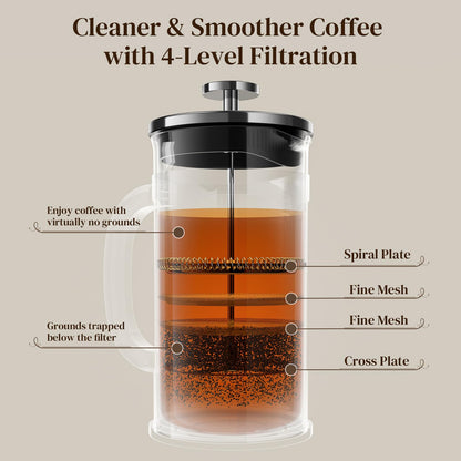 Veken French Press Coffee Maker 21oz 0.6 L, Single Serve Small Pot, Heat Resistant Thickened Borosilicate Glass,Stainless Steel Brewer,Cold Brew Cafetera Teapot for Kitchen Travel Camping, Dark Pewter