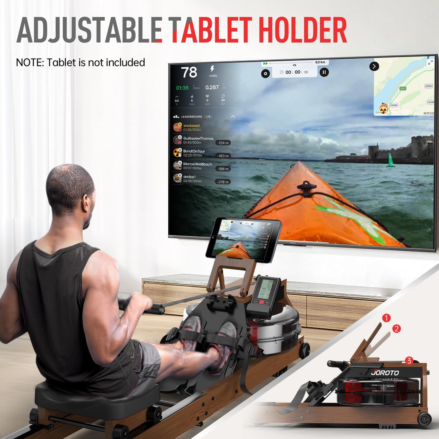 JOROTO Water Rowing Machines for Home, Foldable Rowing Machine with 400LBS Weight Capacity, Dedicated Monitor & Bluetooth APP, Large Water Tank & Comfortable Seat for Immersive Water Rower