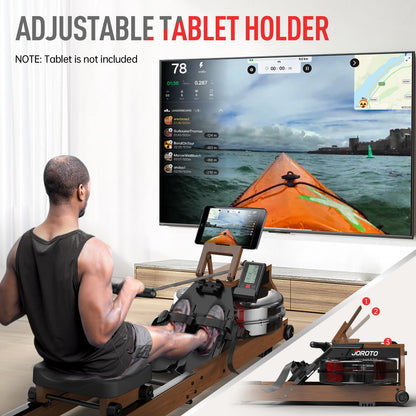 JOROTO Water Rowing Machines for Home, Foldable Rowing Machine with 400LBS Weight Capacity, Dedicated Monitor & Bluetooth APP, Large Water Tank & Comfortable Seat for Immersive Water Rower