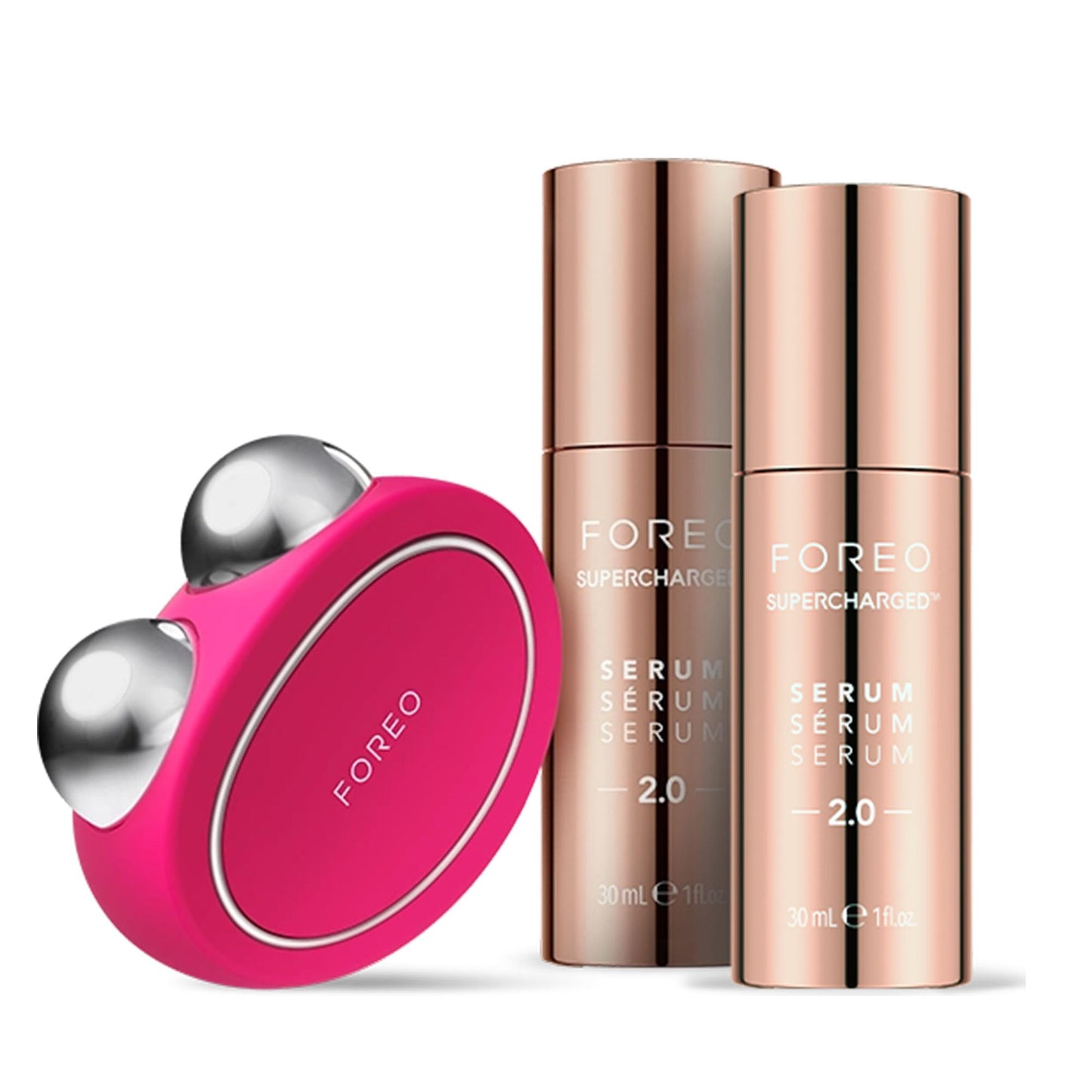 FOREO Age-Defying Bear Bundle - Bear Microcurrent Facial Device + 2 x Conductive Serum 1 fl.oz. - Anti Aging Face Massager - Skin Care Tools Set for an Instant Face Lift - Fuchsia