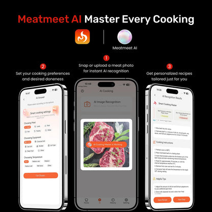 Meatmeet WiFi Wireless Meat Thermometer Digital, Bluetooth Meat Thermometer Wireless, Smart App Monitoring, IP67 Waterproof Meat Probe Thermometer for BBQ, Oven, Grill, Smoker (Pro)