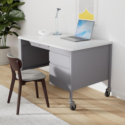 Lorell Fortress White/Platinum Steel Teachers Desk
